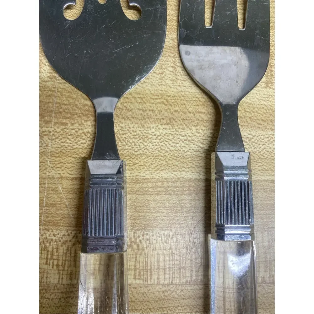 Vintage MCM Fork And Pie Server Lucite Acrylic Flatware Stainless Steel Taiwan